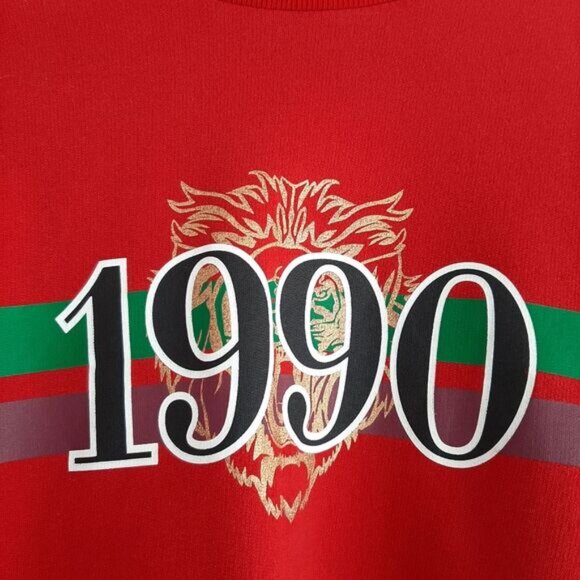Divided by H&M | 1990 Gold Lion Print Crop Long Slv Crewneck Pullover Top Red M - Picture 6 of 16